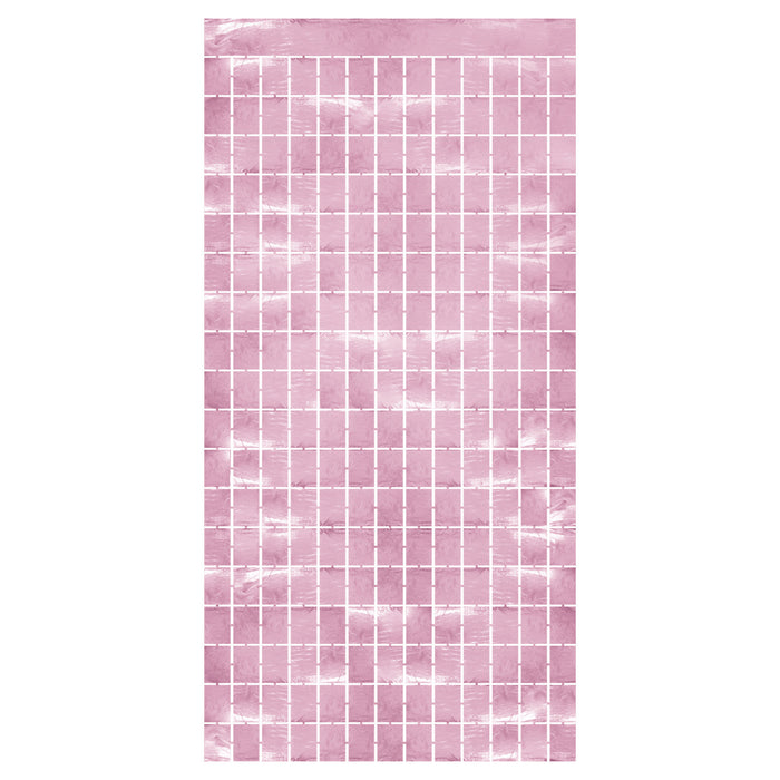 A metallic hanging fringe doorway curtain featuring a square design. Sold as a single piece.
