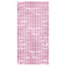 A metallic hanging fringe doorway curtain featuring a square design. Sold as a single piece.