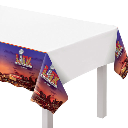 A  54"x 96" Super Bowl LIX Rectangle Plastic Tablecloth.