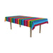 A fabric rectangular table cover printed with a fiesta design. Sold as a single piece.