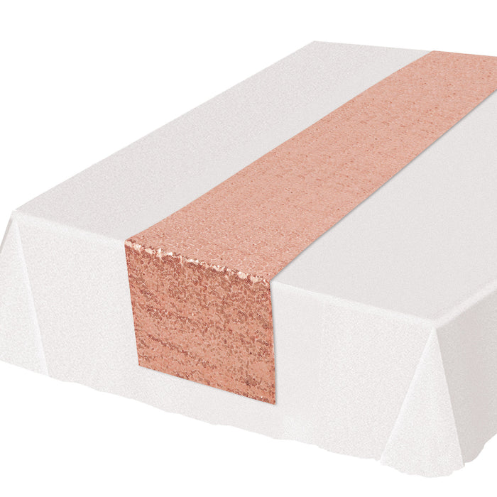 A sequined table runner. Sold as a single piece.