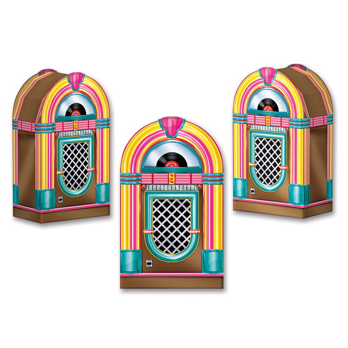A set of paper favor boxes featuring a jukebox design. Comes in a pack of 3.