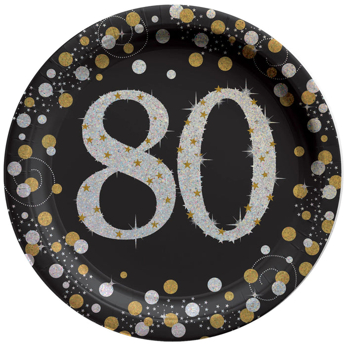 Sparkling Celebration "80" Round Plates, 7" | 8ct