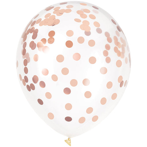 Clear Latex W/ Rose Gold Confetti Balloon Pack 12in | 6ct