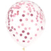 Clear 12-inch latex balloon filled with light pink confetti dots on a white background.