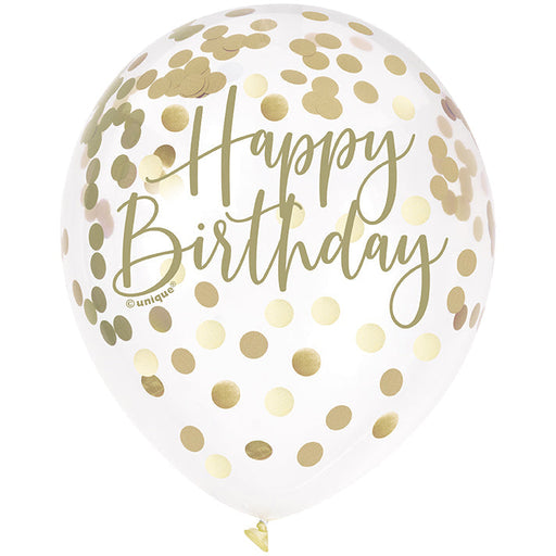 Clear Latex W/ Gold Confetti Balloon Pack 12in | 6ct