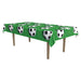A rectangular table cover printed with a soccer ball design. Sold as a single piece.