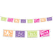A pennant banner of triangular flags printed with a fiesta picado style design. Sold as a single piece.