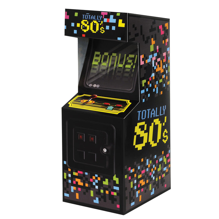 A 3-D table centerpiece featuring a arcade video game design. Sold as a single piece.