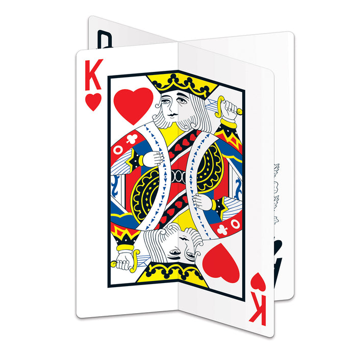 A 3-D table centerpiece featuring a playing card design. Sold as a single piece.