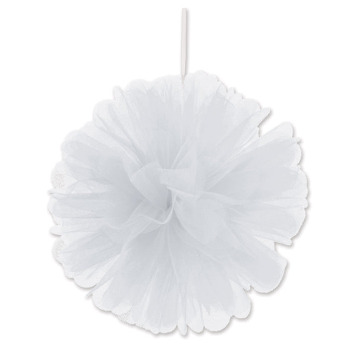 A hanging tissue balls featuring a tulle design. Comes in a pack of 2.
