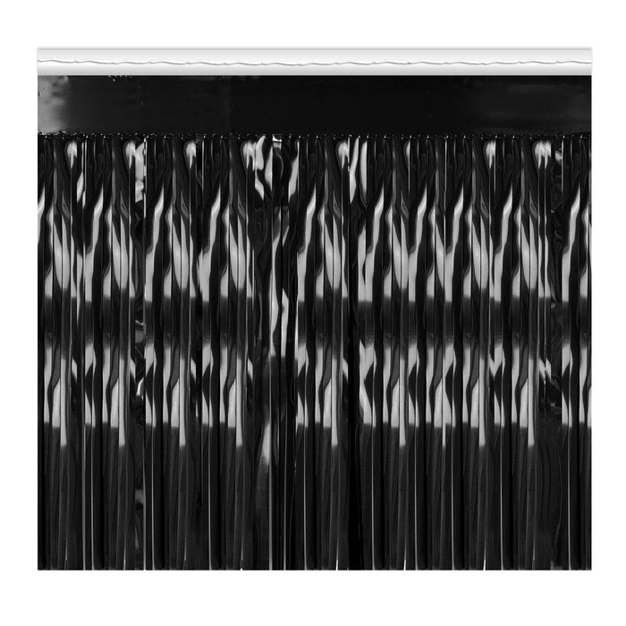 A metallic party decoration featuring a table skirting design. Sold as a single piece.