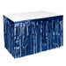 A metallic party decoration featuring a table skirting design. Sold as a single piece.