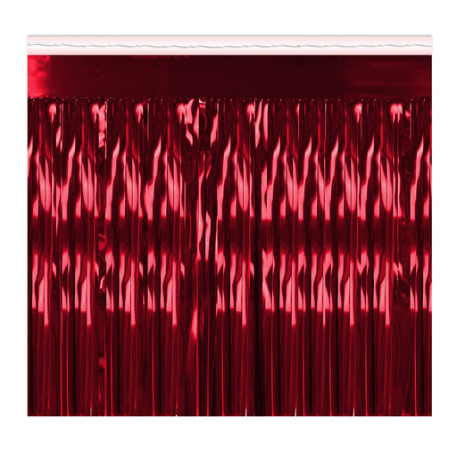 1-Ply Metallic Table Skirting - Red | 1ct