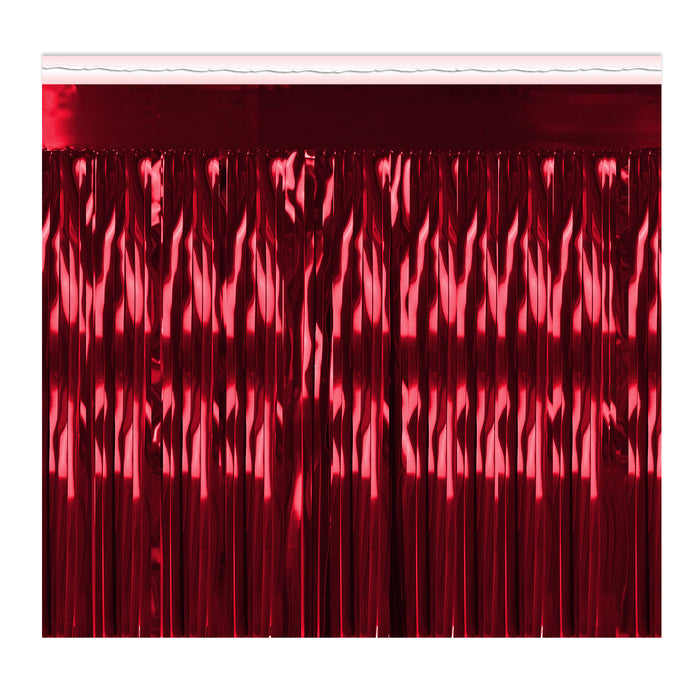 A metallic party decoration featuring a table skirting design. Sold as a single piece.
