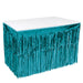 A metallic party decoration featuring a table skirting design. Sold as a single piece.