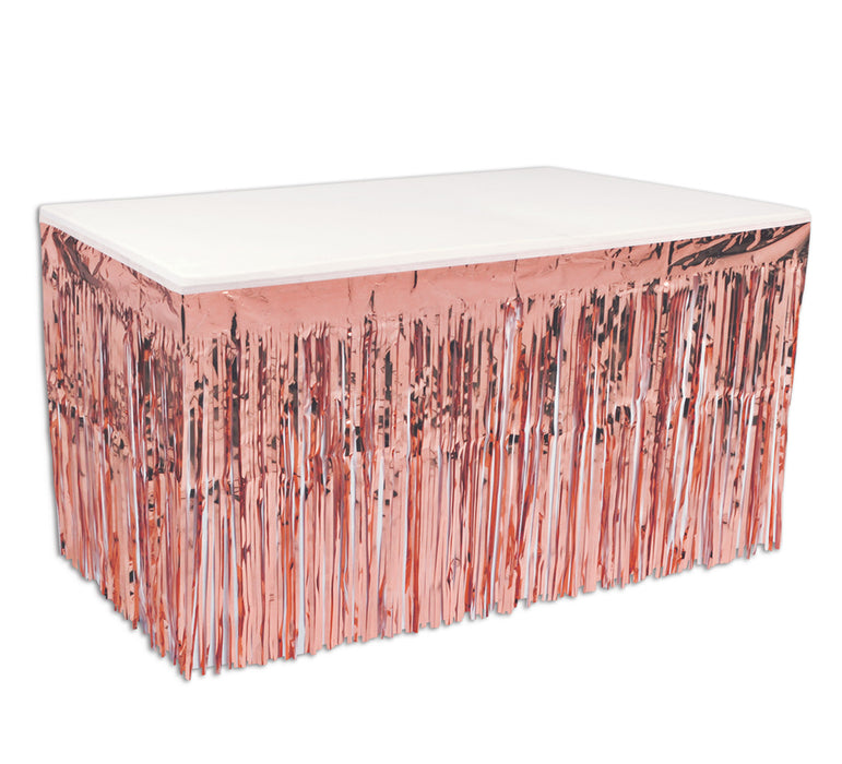 A metallic party decoration featuring a table skirting design. Sold as a single piece.
