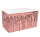 A metallic party decoration featuring a table skirting design. Sold as a single piece.