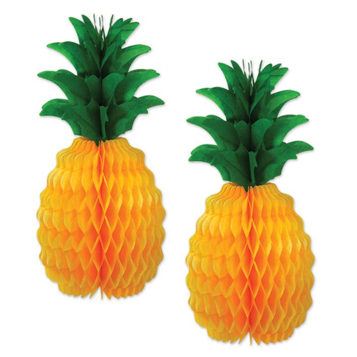 A tissue-paper party decoration featuring a pineapples design. Comes in a pack of 2.