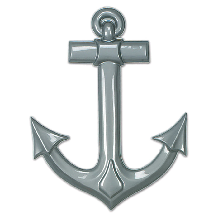 A plastic party decoration featuring a ship's anchor design. Sold as a single piece.
