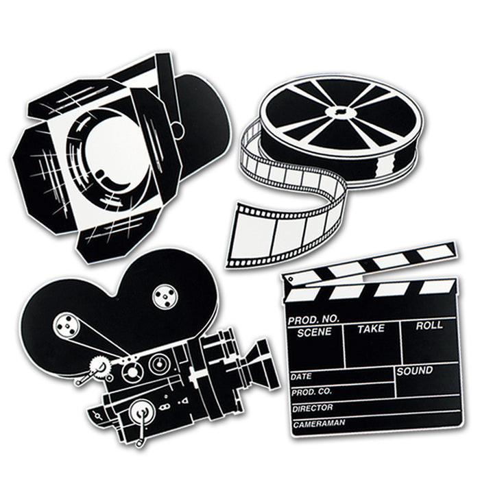 A set of flat die-cut cutouts featuring a movie design. Comes in a pack of 4.