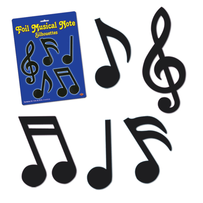 A foil set of flat die-cut silhouettes featuring a musical notes design. Comes in a pack of 12.