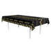 A metallic rectangular table cover printed with a casino design. Sold as a single piece.