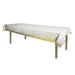 A metallic rectangular table cover printed with a polka dots design. Sold as a single piece.