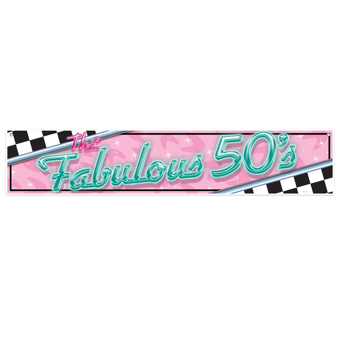 A party banner printed with a the fabulous 50's design. Sold as a single piece.