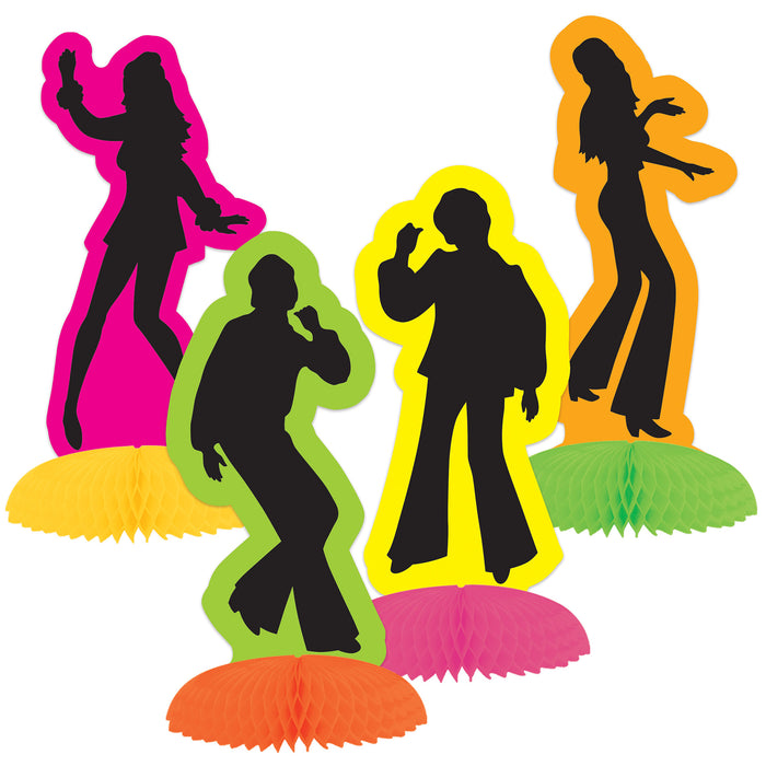 A flat die-cut silhouette featuring a retro 70's centerpieces design. Comes in a pack of 8.