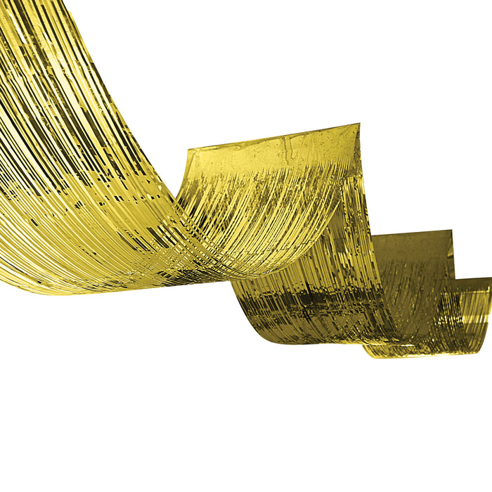 A metallic fringe decoration featuring a ceiling curtain design. Sold as a single piece.