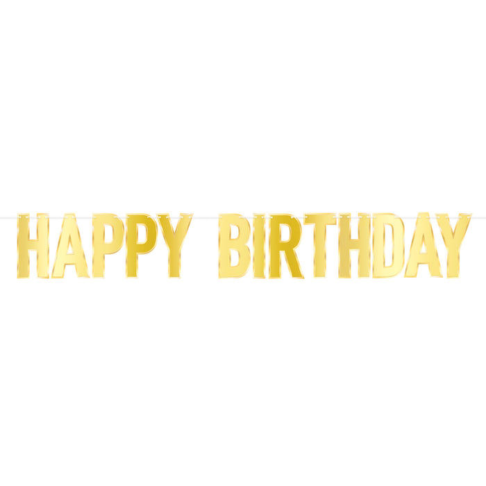A foil coiled hanging streamer featuring a happy birthday design. Sold as a single piece.