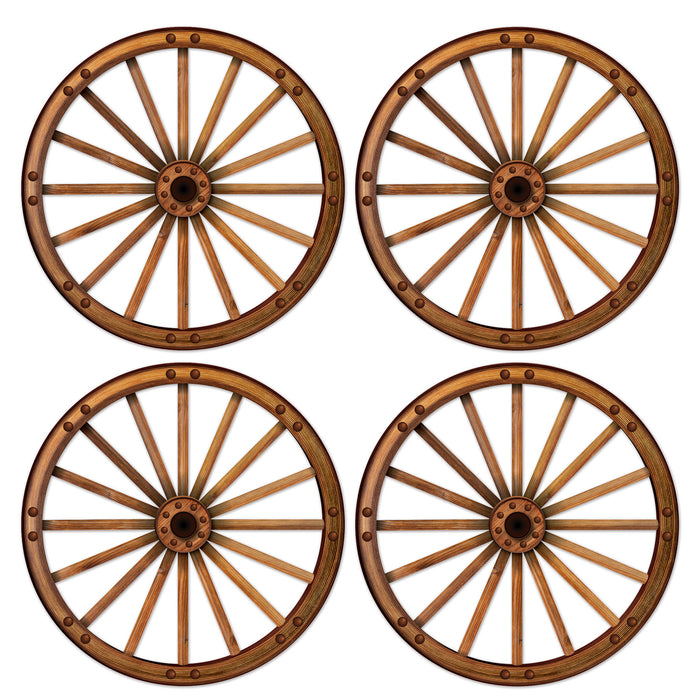 A set of flat die-cut cutouts featuring a wagon wheel design. Comes in a pack of 4.