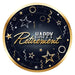A round party plate printed with a happy retirement design. Comes in a pack of 8.