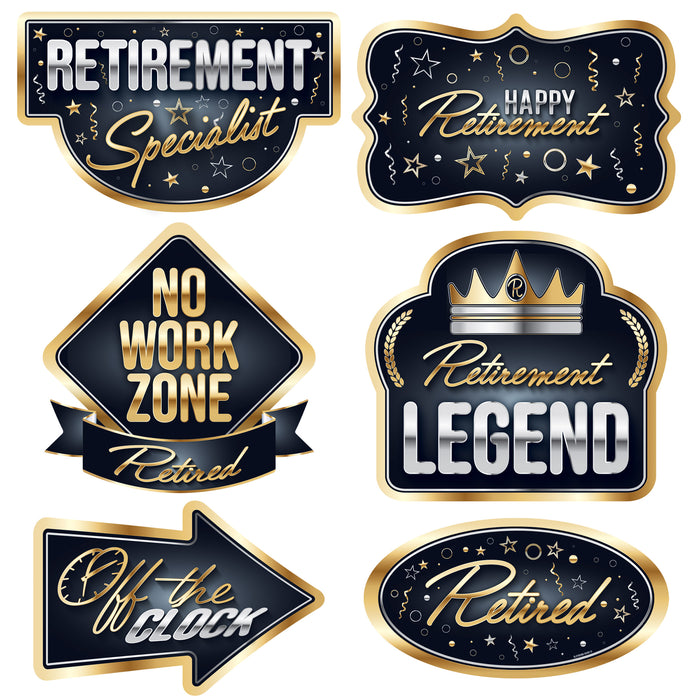 A set of flat die-cut cutouts featuring a happy retirement design. Comes in a pack of 6.