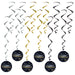 A cluster of hanging swirl decorations featuring a happy retirement design. Comes in a pack of 12.