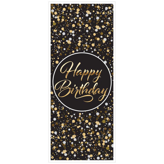 A door-sized poster printed with a happy birthday design. Sold as a single piece.