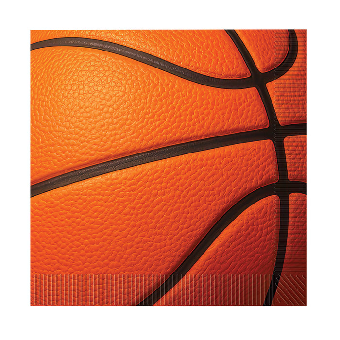 A square luncheon napkin printed with a basketball design. Comes in a pack of 16.