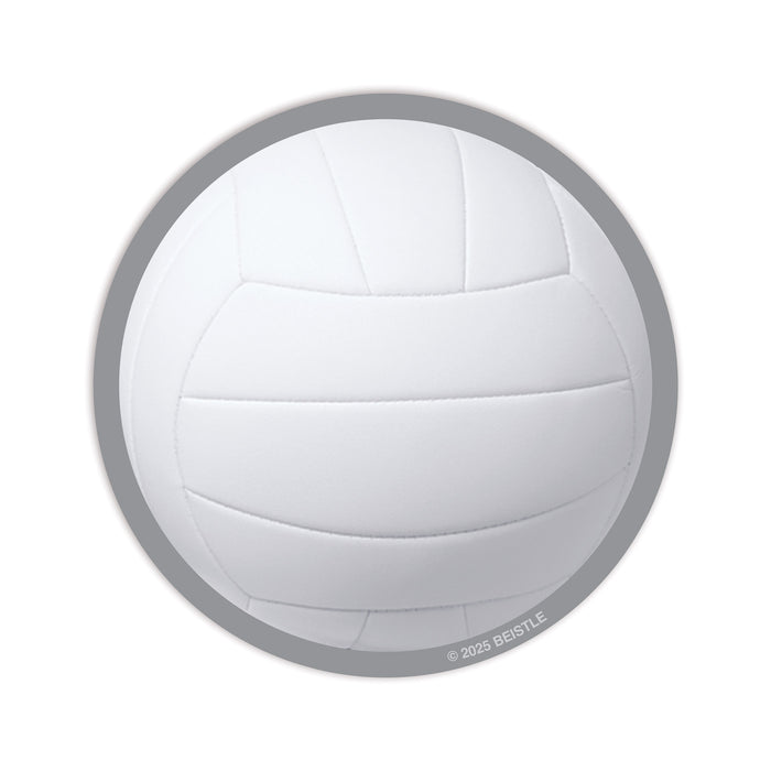 A round drink coaster printed with a volleyball design. Comes in a pack of 8.