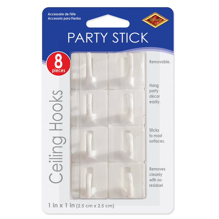 A party stick ceiling pack of ceiling hooks. Comes in a pack of 8.