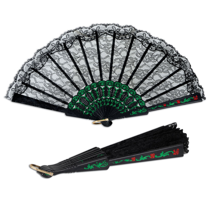 A folded paper fan decoration featuring a fiesta design. Sold as a single piece.