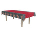 A red rectangular table cover printed with a carpet star design. Sold as a single piece.