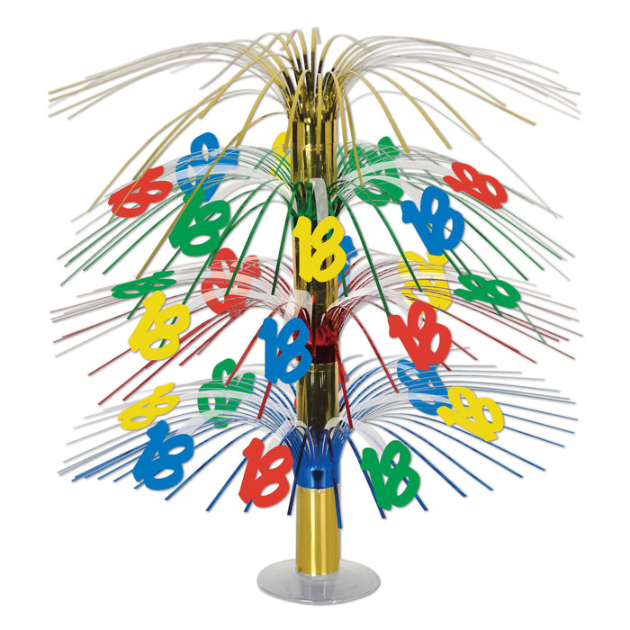 A hanging cascade centerpiece featuring a 18 design. Sold as a single piece.