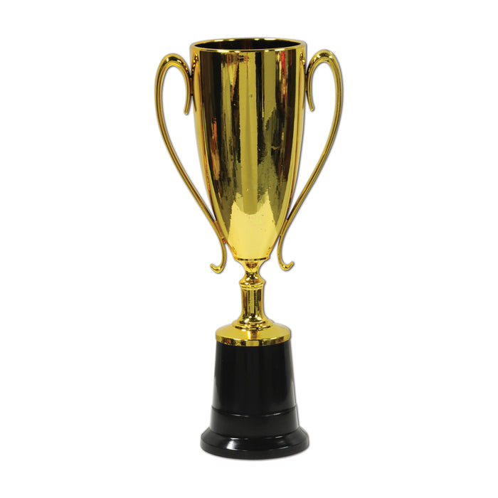 A party cup printed with a trophy award design. Sold as a single piece.