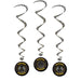 A cluster of hanging swirl decorations featuring a racing tire design. Comes in a pack of 3.
