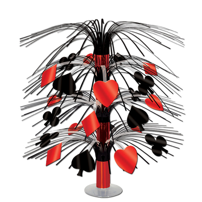 A hanging cascade centerpiece featuring a casino design. Sold as a single piece.