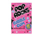 Bright pink package of Pop Rocks Bubble Gum popping candy featuring black circular vinyl record designs and colorful bubble graphics, with net weight 0.37 oz displayed on the lower portion.