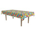 A rectangular table cover printed with a disco design. Sold as a single piece.