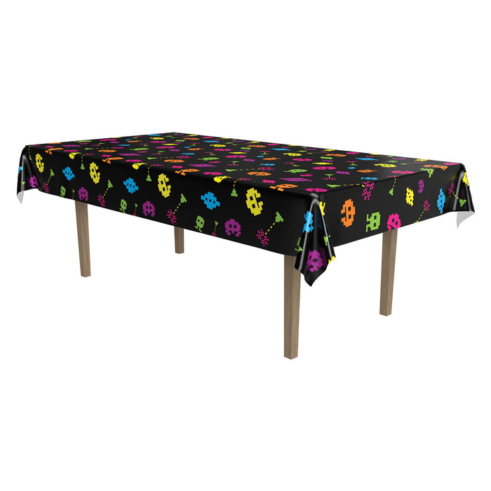 A rectangular table cover printed with a 80's design. Sold as a single piece.