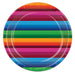 A round party plate printed with a fiesta design. Comes in a pack of 8.